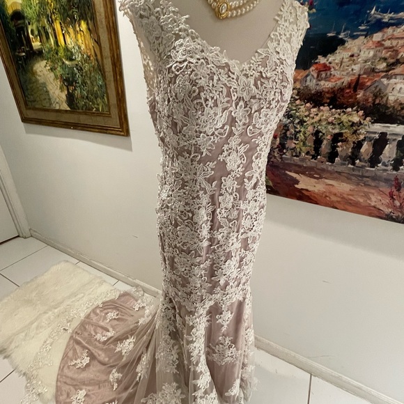 Gorgeous IZILADY lace Wedding Gown Fully Lined long Train Size 6 - Picture 11 of 12